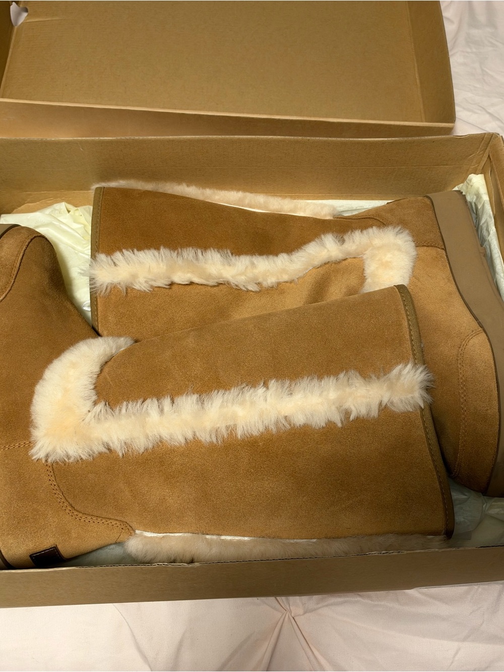 Women's Chestnut Suede Shearling Winter Boots - Cozy Faux Fur Trim